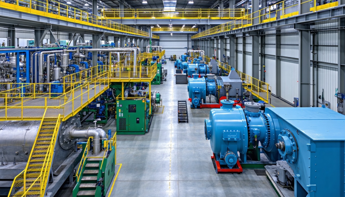 A manufacturing plant with various machinery and e